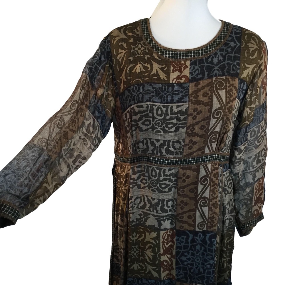 Artisan Lagenlook Layered floral Plaid Dress M